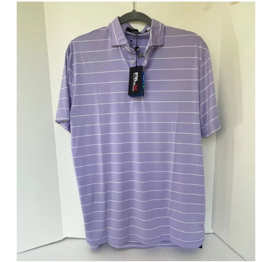 RLX Ralph Lauren Golf Polo Shirt Purple Stripe Wicking M